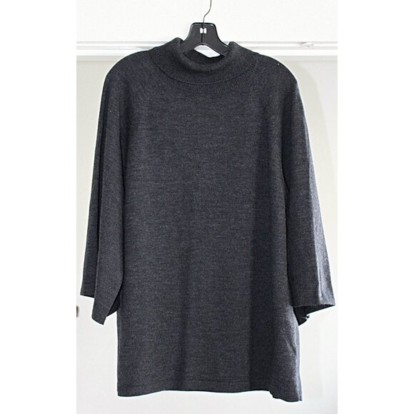 Eileen Fisher - 100% Merino Wool Wide Sleeve Turtleneck Tunic, Charcoal, L - Picture 1 of 8